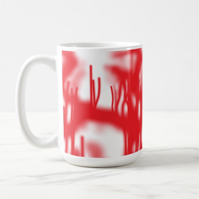 A graphic design featuring bold red and orange sha coffee mug (Left)