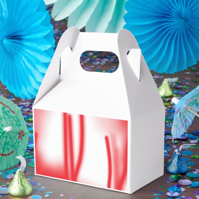 A graphic design featuring bold red and orange sha favor box (Party)