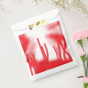 A graphic design featuring bold red and orange sha favour bag