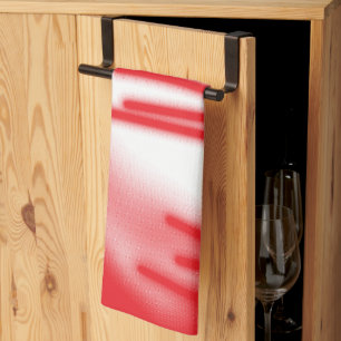 A graphic design featuring bold red and orange sha kitchen towel