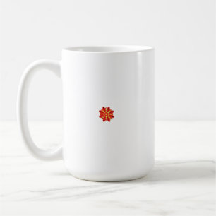 A graphic motif featuring interlocking red and ora coffee mug