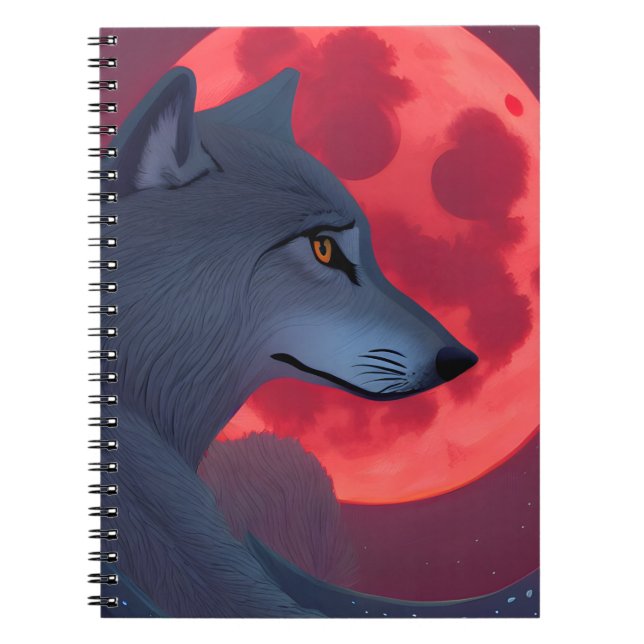 A Gray Wolf Staring at a Blood Moon  Notebook (Front)