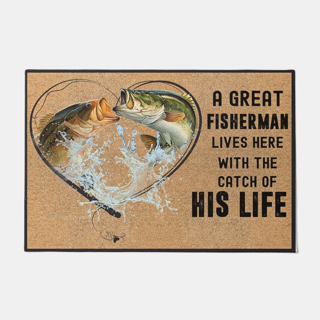 A Great Fisherman Lives Here Doormat (Front)