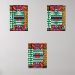 a green and black pattern with a tree in the middl