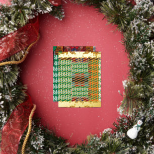 a green and black pattern with a tree in the middl foil holiday postcard