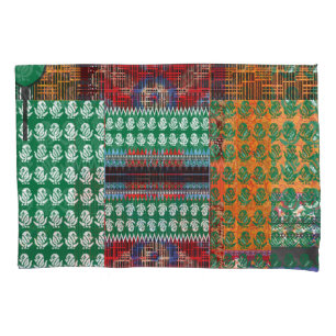 a green and black pattern with a tree in the middl pillowcase