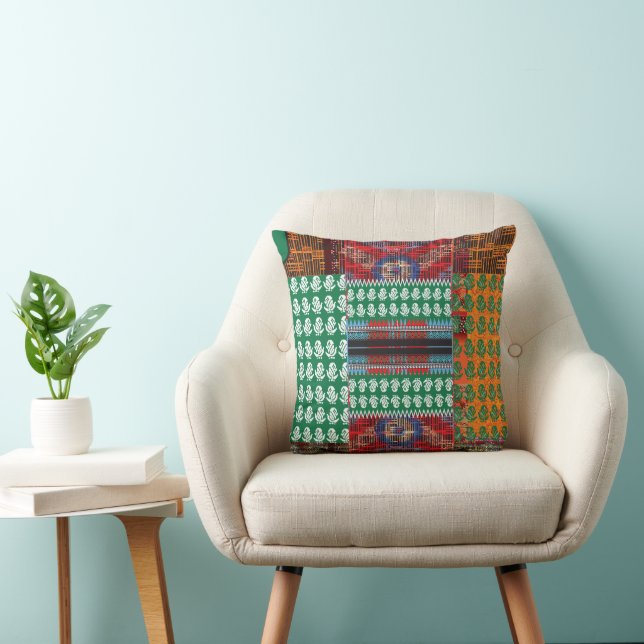 a green and black pattern with a tree in the middl throw pillow (Chair)