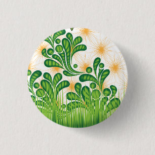 A green and gold artistic pattern depicting a tree 1 inch round button