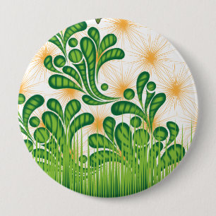 A green and gold artistic pattern depicting a tree 4 inch round button