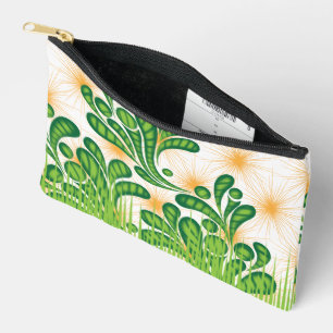 A green and gold artistic pattern depicting a tree accessory pouch