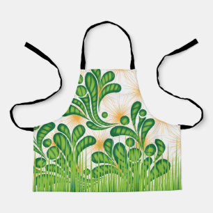 A green and gold artistic pattern depicting a tree apron