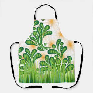 A green and gold artistic pattern depicting a tree apron