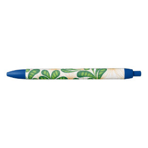 A green and gold artistic pattern depicting a tree black ink pen