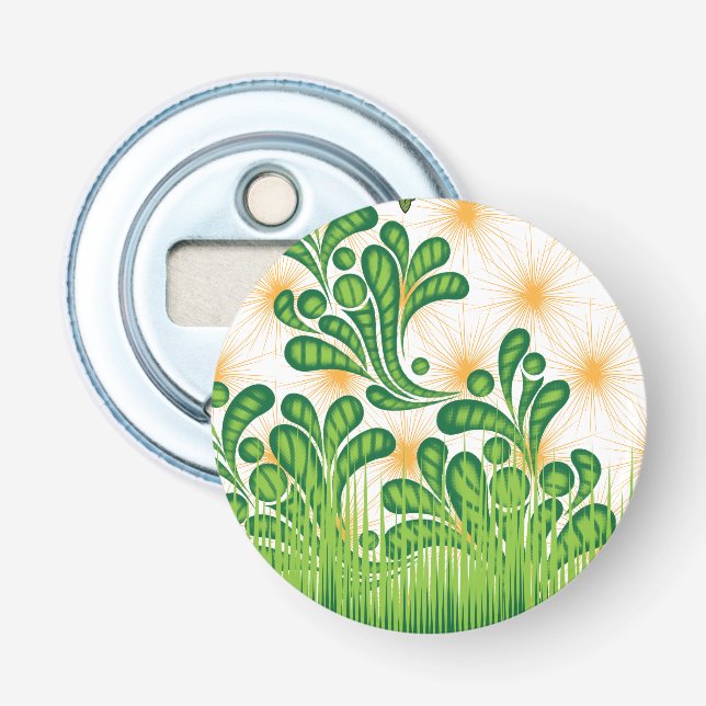 A green and gold artistic pattern depicting a tree bottle opener (Front)
