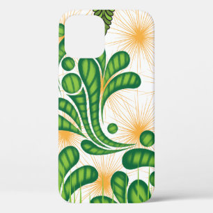 A green and gold artistic pattern depicting a tree iPhone 12 case