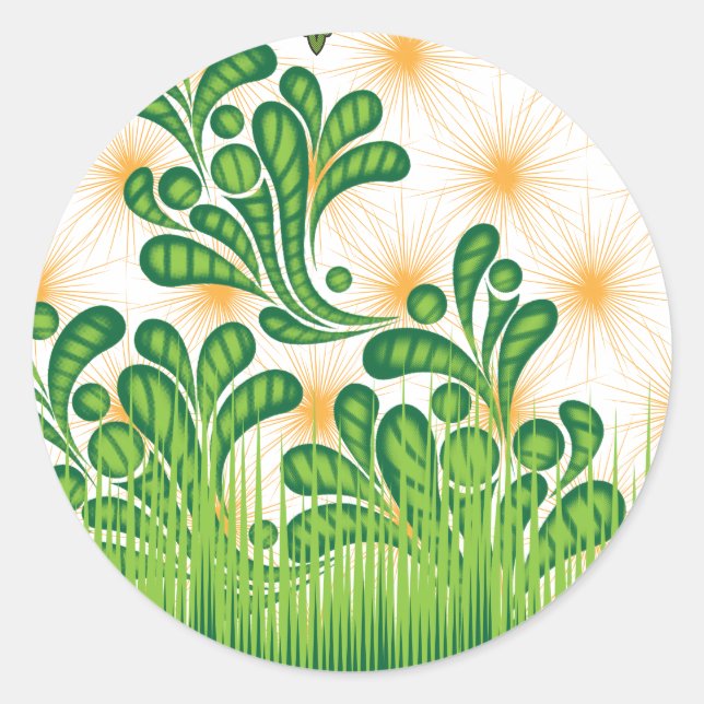 A green and gold artistic pattern depicting a tree classic round sticker (Front)