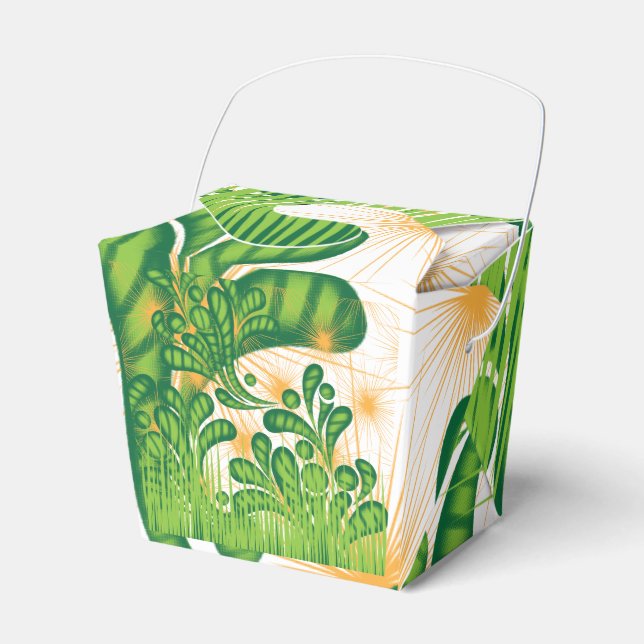 A green and gold artistic pattern depicting a tree favor box (Front Side)