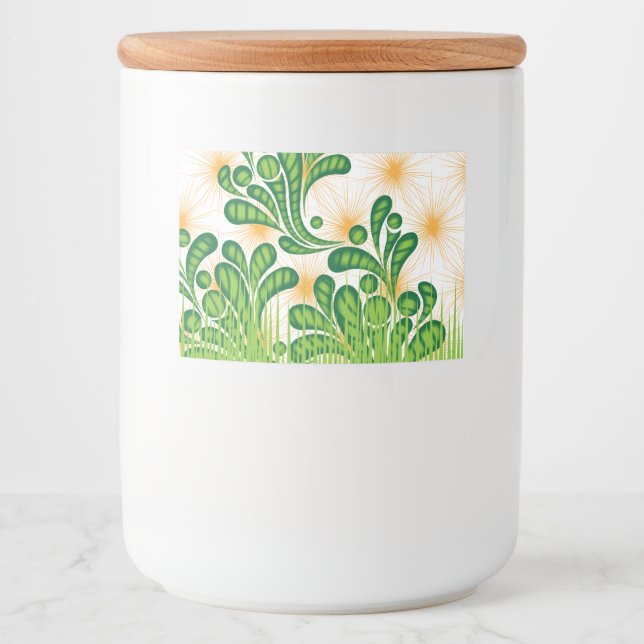 A green and gold artistic pattern depicting a tree food label (Front)