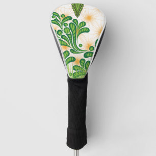 A green and gold artistic pattern depicting a tree golf head cover
