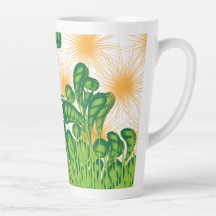 A green and gold artistic pattern depicting a tree latte mug