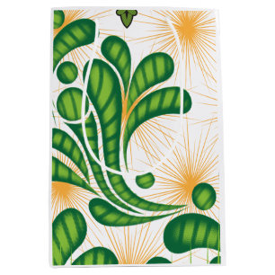 A green and gold artistic pattern depicting a tree medium gift bag
