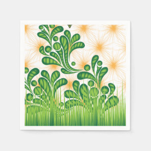 A green and gold artistic pattern depicting a tree napkin