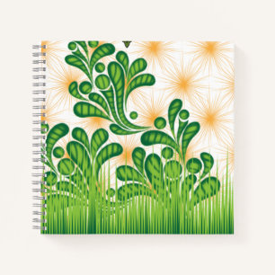A green and gold artistic pattern depicting a tree notebook