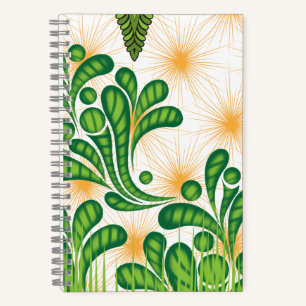 A green and gold artistic pattern depicting a tree notebook