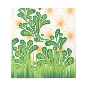 A green and gold artistic pattern depicting a tree notepad