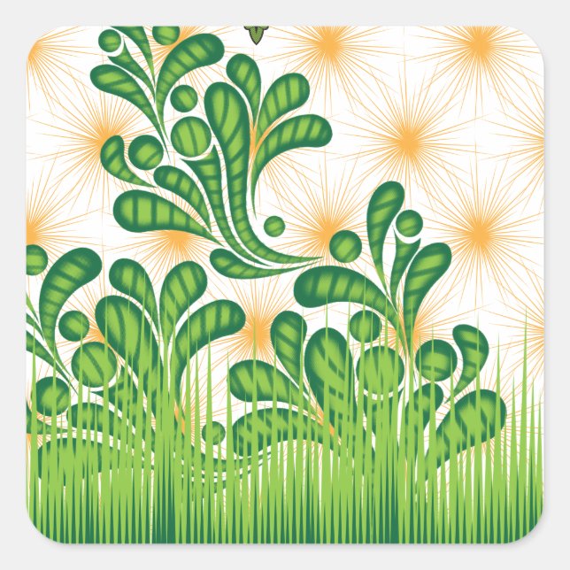 A green and gold artistic pattern depicting a tree square sticker (Front)
