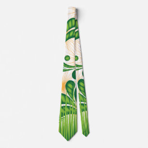 A green and gold artistic pattern depicting a tree tie