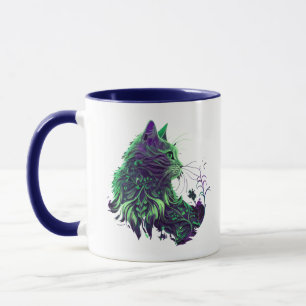 A green and pink cat mug
