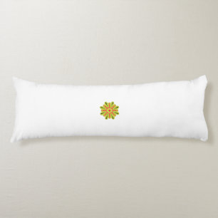 a green and red flower with black dots body pillow