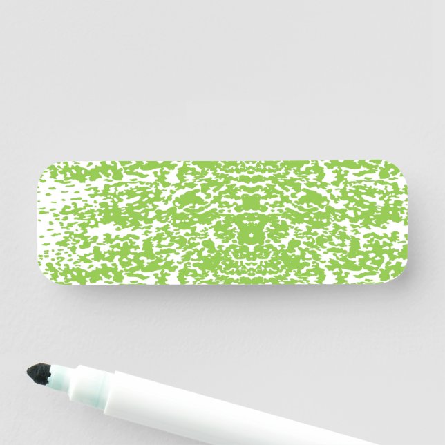 a green and white abstract background name tag (In Situ)