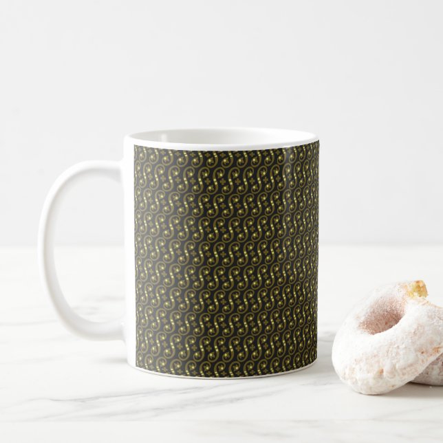 a green and white background with a wavy pattern coffee mug (With Donut)