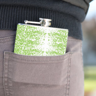 a green and white background with small dots hip flask