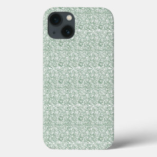 a green and white background with small leaves iPhone 13 case