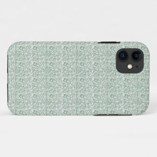 a green and white background with small leaves iPhone 11 case