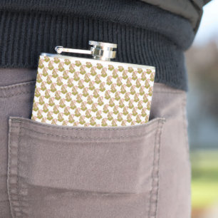 a green and white background with small leaves hip flask