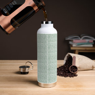 a green and white background with small leaves water bottle