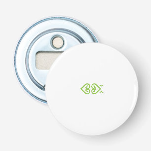 a green and white logo with a stylized design bottle opener