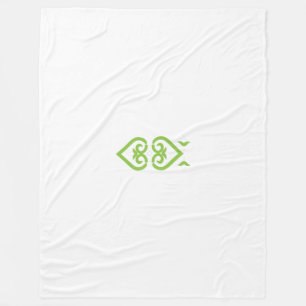 a green and white logo with a stylized design fleece blanket