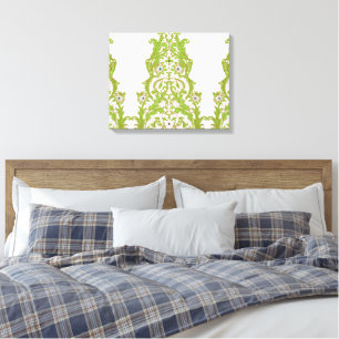 a green and white wallpaper with ornate designs canvas print