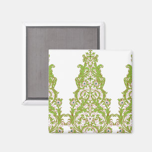 a green and white wallpaper with ornate designs magnet