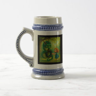 A Green Asian Baby Dragon with Puppy Eyes Fantasy Beer Stein