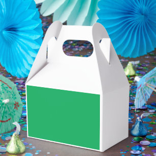 a green background with a favor box