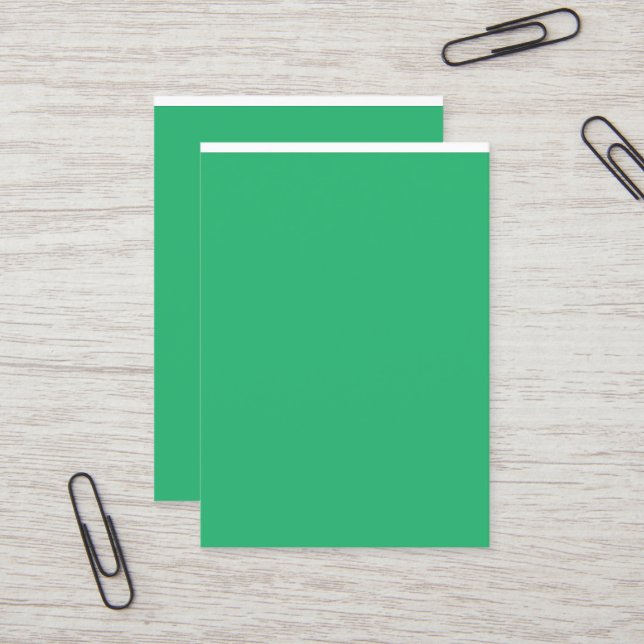 a green background with a white border business card (Front/Back In Situ)