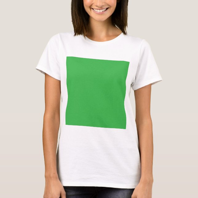 a green background with a white border T-Shirt (Front)