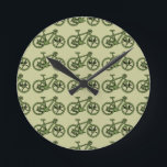 a green bicycle round clock<br><div class="desc">A cool green bicycle pattern design,   for bike lovers - you can change the background colour</div>