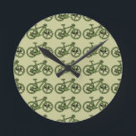 a green bicycle round clock<br><div class="desc">A cool green bicycle pattern design,   for bike lovers - you can change the background colour</div>